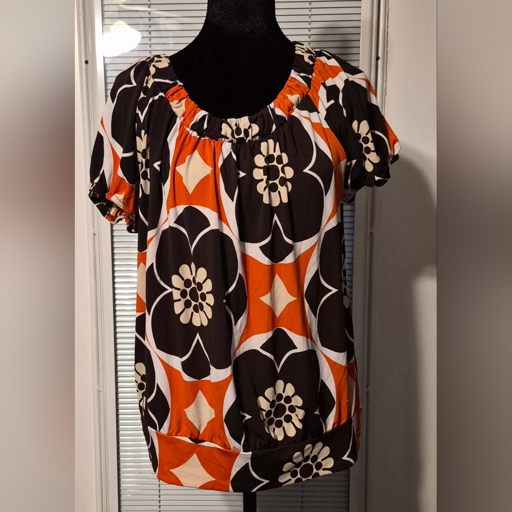 I.N. Studio Orange and Black Floral Blouse